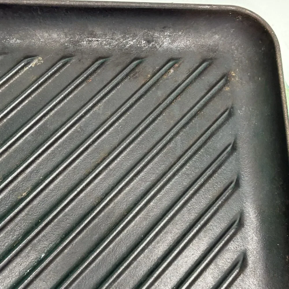 Le Creuset Blue Enameled Square Handle Cast Iron Grill Griddle Pan #24 Pre-owned